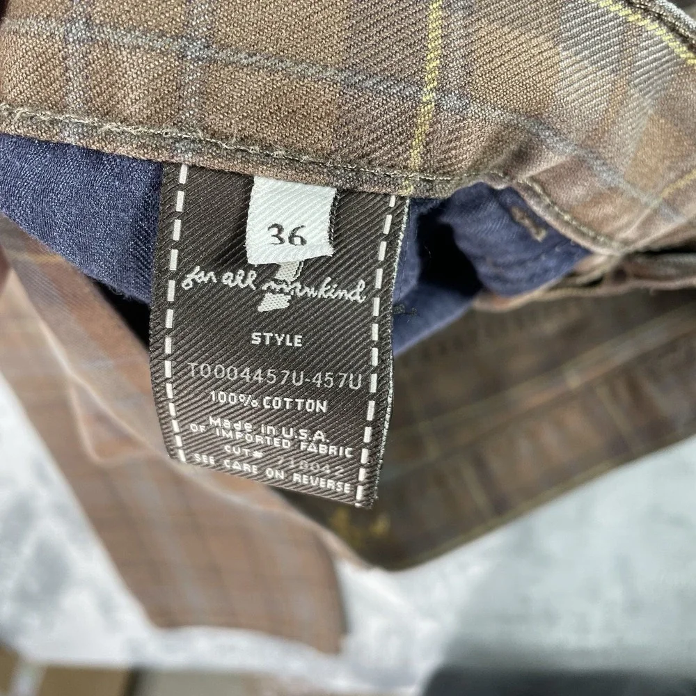 7 For All Mankind Mens 36x32 Dylan Straight Leg Jeans Plaid Denim Pants USA Made